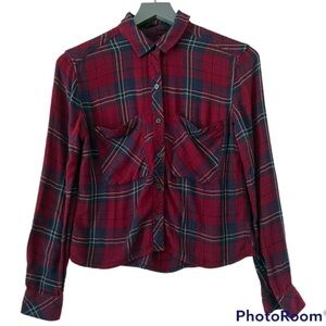 Rails Dylan Plaid Cropped Flannel Shirt Size XS